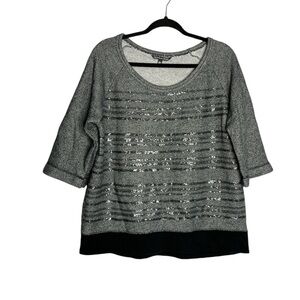 Victoria's Secret Silver Sequin Grey Sweater 1/2 Sleeve Oversized Pullover, M